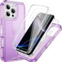 Compatible with iPhone 16 Pro Case with HD Screen Protector, Heavy Duty Shockproof [3 in 1] Clear Phone Cases for iPhone 16 Pro 6.3" (Purple)