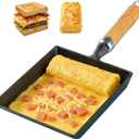 Cast Iron Tamagoyaki Pan, Japanese Egg Omelette Pan, Rectangular Breakfast Sandwich Frying Pan with Wooden Handle, Gas & Induction Compatible, Naturally Nonstick with Seasoning, 7.2 x 6.1 Inches