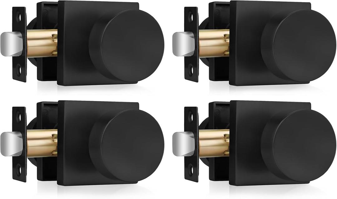 Haidms Matte Black Door Knobs Passage, Heavy Duty Square Matte Black Hall and Closet Door Knobs for Hallway, Zinc Alloy Passage Door Knob Hallway (4 Pack)