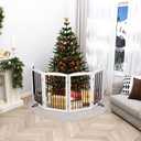 PUPETPO Freestanding Pet Gate for Dogs, Indoor Wooden Foldable Dog Gate for House, Extra Wide, Pet Fence for Stairs, Doorways, Halls, Support Feet Included, 120 Inch Wide, 6 Panels 32",White