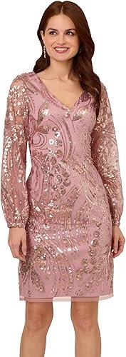 Adrianna Papell Women's Sequin Surplice Midi Dress, 10, Dusty Rose