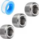 uxcell 3/4"NPT Internal Hex Thread Socket Pipe Plug Stainless Steel with PTFE Tape Male Thread Pipe Cap Silver 3PCS