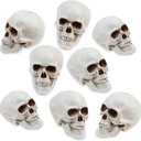 KIMOBER 8PCS Halloween Skull Heads Decor,Plastic Realistic Human Skeleton Skulls Head Prank Props for Party Bar Home Table Decorations (2 x 2.4 x 3 Inches)