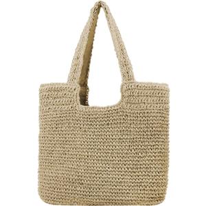Straw Beach Bag for Women Summer Woven Tote Bag Shoulder Handbags (Beige)