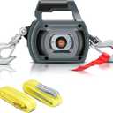 Portable Drill Winch of 1500 LB, Grey Handheld Drill Winch with 40 Foot Synthetic Rope, Rotate The Hook 360 Degrees, for Lifting & Dragging (Down Strap with D Rings)