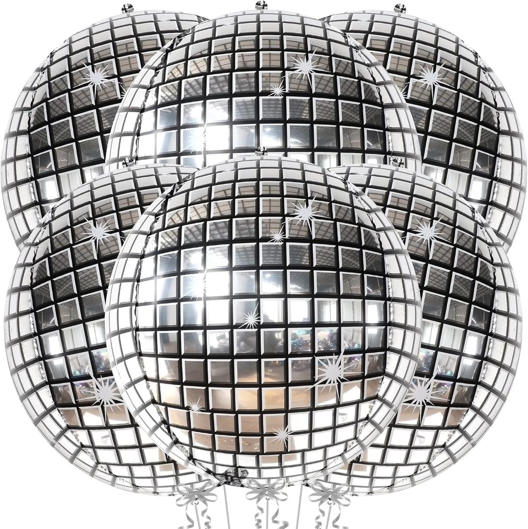 KatchOn, Big Silver Disco Ball Balloons - 22 Inch, Pack of 6 | Disco Party Decorations, 4D Sphere Disco Balloons for 70s Theme Party Decor, Bachelorette Party Decorations | Silver Birthday Decorations