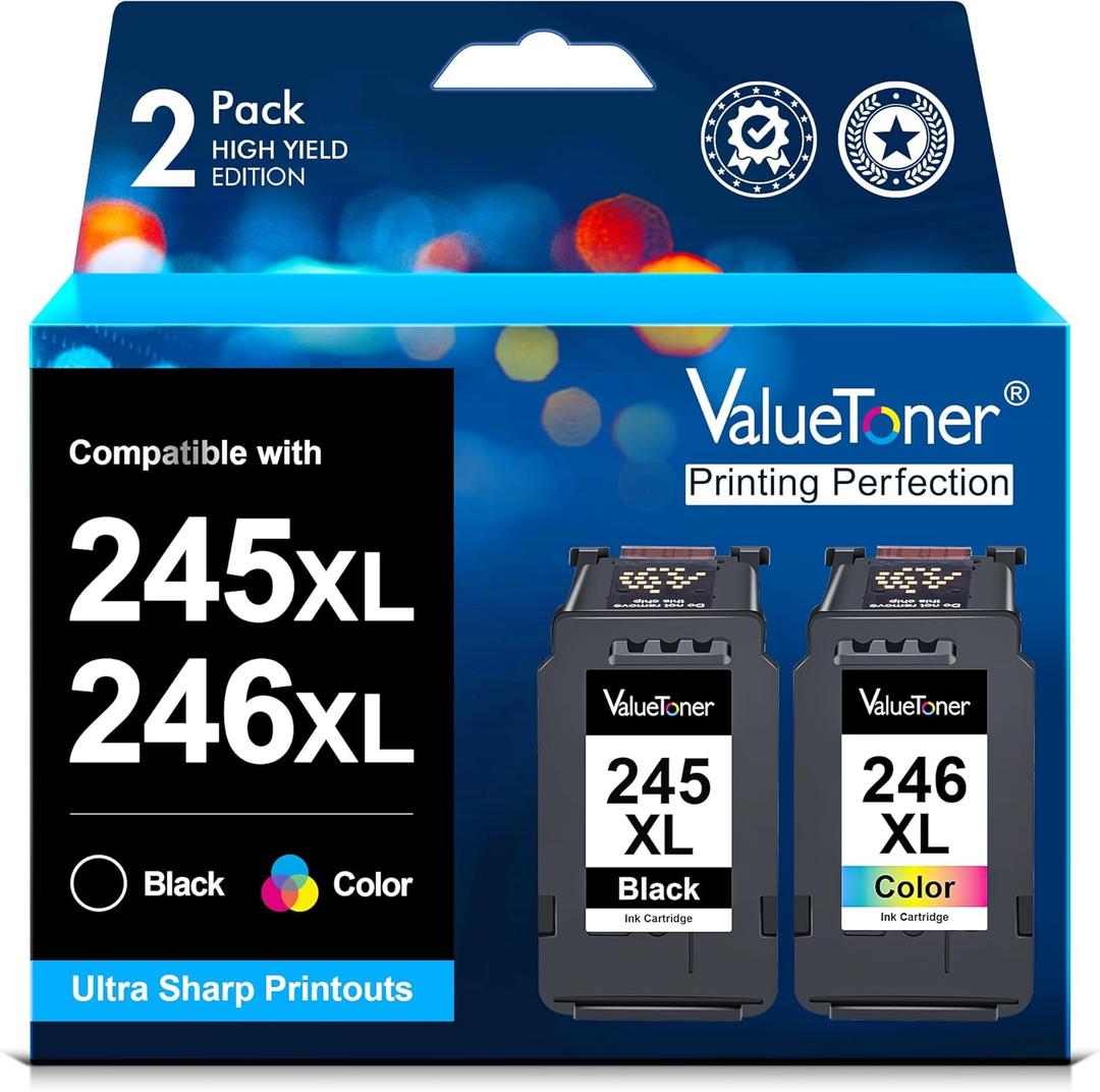 Valuetoner 245XL Ink Cartridge Replacement for Canon 245XL 246XL Combo Pack PG-245XL CL-246XL for Pixma TR4520 TR4527 MG2522 MG2520 MX490 MX492 TS202 TS302 TS3320 MG2920 Printer (Black, Color)