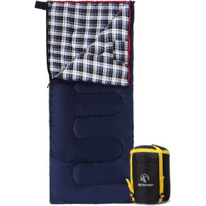 REDCAMP Cotton Flannel Sleeping Bag for Camping, 41F/5C Cold Weather Warm and Comfortable, Envelope Blue 4lbs(75"x33")