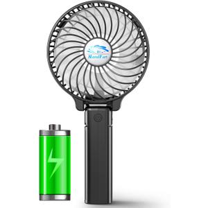 HandFan Portable Fans Battery Operated Handheld Fan Rechargeable with Anti Automatic Working Button & Built-in Bracket USB Desk Fan Foldable (Black) (2000mAh)
