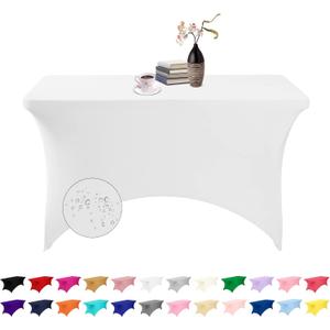 Spandex 4ft Waterproof Table Cover for Party,Wedding, Banquet, and Events(White)