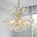 WUZUPS Crystal Chandelier Pendant Flushmount Ceiling Light Modern Lighting Fixture for Bedroom Hallway Bar Kitchen Bathroom, H 15.7" x W 17.7", Gold, E12 Base