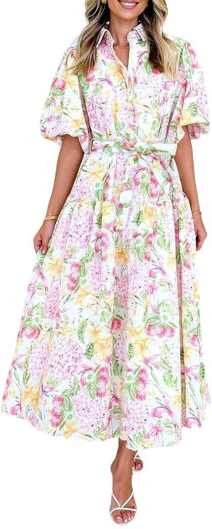 Sissyaki Women's Floral Maxi Dress 2026 Summer Spring Wedding Guest Dress (Pink, M)