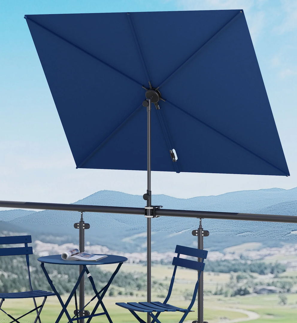 Grand patio Balcony Umbrella, JENA 6x4 FT Outdoor Umbrella, Rectangular Flat Canopy Versatile Patio Shade with 360 Degree Roating Knob for Deck Apartment, Blue