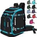 MORXPLOR Ski Boot Bag - 65L Padded, Waterproof Ski Travel Backpack for Gear & Accessories (Black blue)