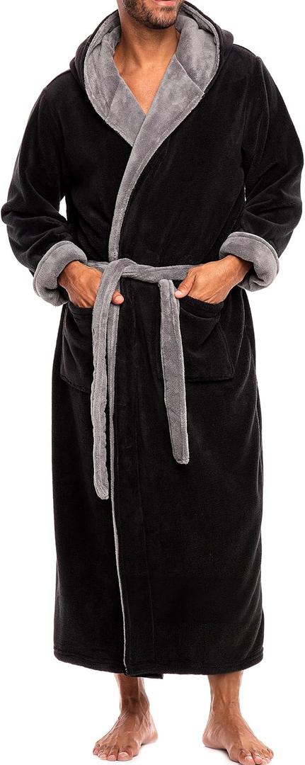 Alexander Del Rossa Mens Robe with Hood, Plush Fleece Hooded Mens Bathrobe, Big and Tall Bath Robe for Men (L)