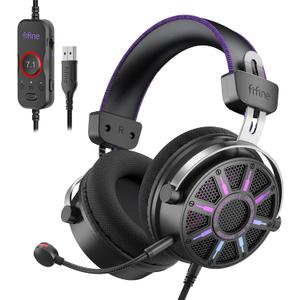 FIFINE Wired Open Back Gaming Headset, Open Acoustic Audio, Breathable Mesh Fabric, 7.1 Surround Sound, Vibrant RGB, USB Control Box, Over-Ear Headphone with Mic for PC, PS5/PS4, Laptop, Mac - H19BP
