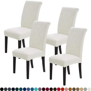 Joccun Chair Covers for Dining Room Set of 4, Dining Chair Slipcovers Stretch Dining Room Chair Covers Seat Protector, Washable Parsons Chair Cover for Home, Hotel, Banquet(Ivory,4 Pack)