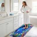 Bathroom Rug Runner 2x6, Thick Anti-Fatigue Non-Slip Memory Foam Kitchen Runner Mat, Ocean Dolphin & Coral Reef Printed, Absorbent Washable Cushioned Carpet for Double Vanity, Shower,Laundry