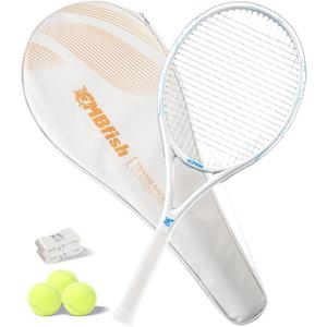 Tennis Racket - Super Value Set with Pre-Strung, Comfortable Handle, 27'' Tennis Racquet for Adults, Includes 3 Tennis Balls, 2 Overgrips and 1 Tennis Bag (Blue)