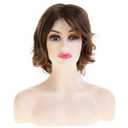 Short Brown Fluffy Wig with Bangs Curl Layered Messy Natural Layered Synthetic Hair Cosplay Costume Wig for Women
