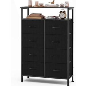 OLIXIS 8 Drawers Fabric Dresser, Raised Shelf Tall Chest of Drawers, Black, 31.5"D x 45.9"W x 11.8"H