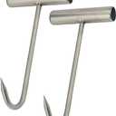 Tinsow 2pcs Stainless Steel T Hooks T Handle Meat Boning Hook for Kitchen Butcher Shop Restaurant BBQ Tool