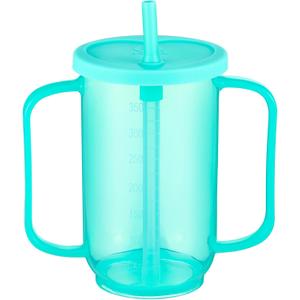 Sliner Adult Sippy Cups for Elderly 12 oz Straw Sippy Cups with 2 Handles No Spill for Adults Spill Proof Dysphagia Cup for Disabled Patients(Turquoise)