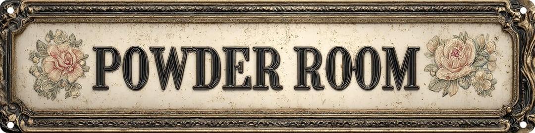 Vintage Tin Sign Retro Metal Powder Room Signs for Home Decor Stylish Wall Art Plaques Gift for Bathroom Kitchen and Gothic Wall Decor 4x16 Inch