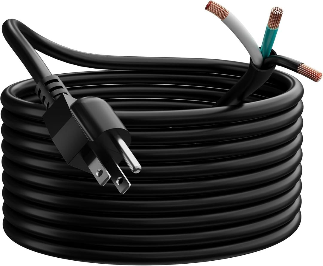 Elecan 14 Gauge 3 Prong Replacement Power Supply Cord 12 Ft with Pigtail Open Wiring End, 14/3 Extension Wire Electric Tool Cable Plug, SJTW ETL, 15 Amp/125V, Indoor&Outdoor for Appliances&DIY-E
