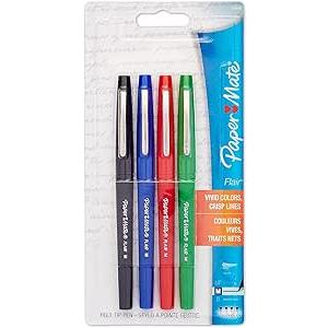 Paper Mate® Flair® Porous-Point Pens, Medium Point, 1.0 mm, Assorted Ink Colors, Pack Of 4 Pens