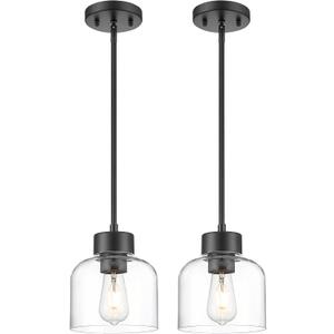 2-Pack Pendant Lights Kitchen Island, 7" Matte Black Hanging Lights Fixtures with Clear Glass Shade, Modern Kitchen Pendant Lighting Over Island for Dining Room, AD-24024-1P2-BK