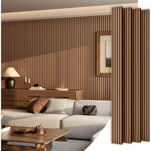 4 Panel Wood Slat Acoustic Panel 94" x8" for Sound Absorbing, Soundproof Wood Slat Panel Cover 21 Sq.Ft, 3D Fluted Sound Absorbing Paneling for Wall Decor, Living Room, Bedroom, Walnut