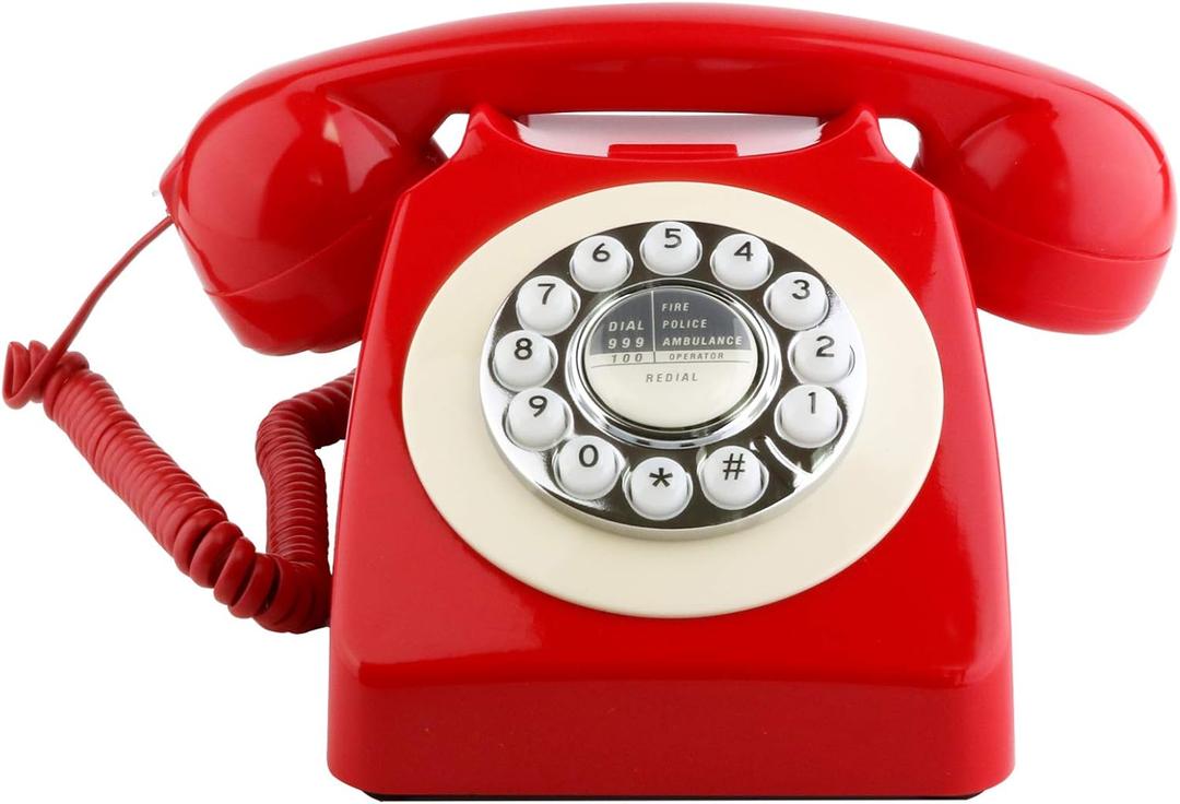 Sangyn Retro Landline Telephone Classic Vintage Corded Phone Old Fashioned Dial Button Desk Phone with Redial Function for Home Office