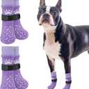 SCENEREAL Dog Socks to Prevent Licking Paws for Hot/Cold Pavement, Anti Slip High Top Dog Grip Socks for Hardwood Floors, Dog Shoes Booties&Paw Protector for Dog, Purple (S(Pack of 4))
