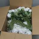 Jexine 100 Pieces Artificial Roses Flowers Bulk, Long Stem Realistic Fake Silk Roses Bouquet for Table Centerpiece Vases Wedding Party Kitchen Decor(Pure White)