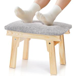 11" Small Ottoman Foot Rest, Under Desk Foot Stool with Cushion Pad, Sturdy Footstool with Wood Leg, Extra Seating Footrest for Couch Sofa Living Room Bedroom Entryway Office, Easy Assembly