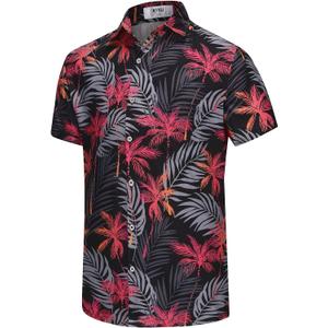 KYKU Hawaiian Shirt for Men: Tropical Summer Beach Short Sleeve Button Down Shirt with Pocket (S)