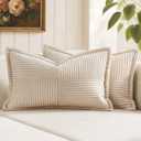 MIULEE Decorative Lumbar Throw Pillow Covers for Couch Bed Livingroom 12x20 Inch Set of 2 Beige Boho Accent Throw Pllows Broadside Striped Patchwork Soft Corduroy Pillowcases