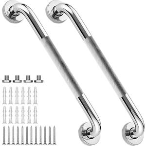 16 Inch Shower Grab Bar 1.25" Dia, 2 Pack Chrome Anti Slip Bathroom Grab Bar, 304 Stainless Steel Knurled Handicap Grab Bars, Safety Support Handrail,Bath Shower Handle for Elderly Injury Senior