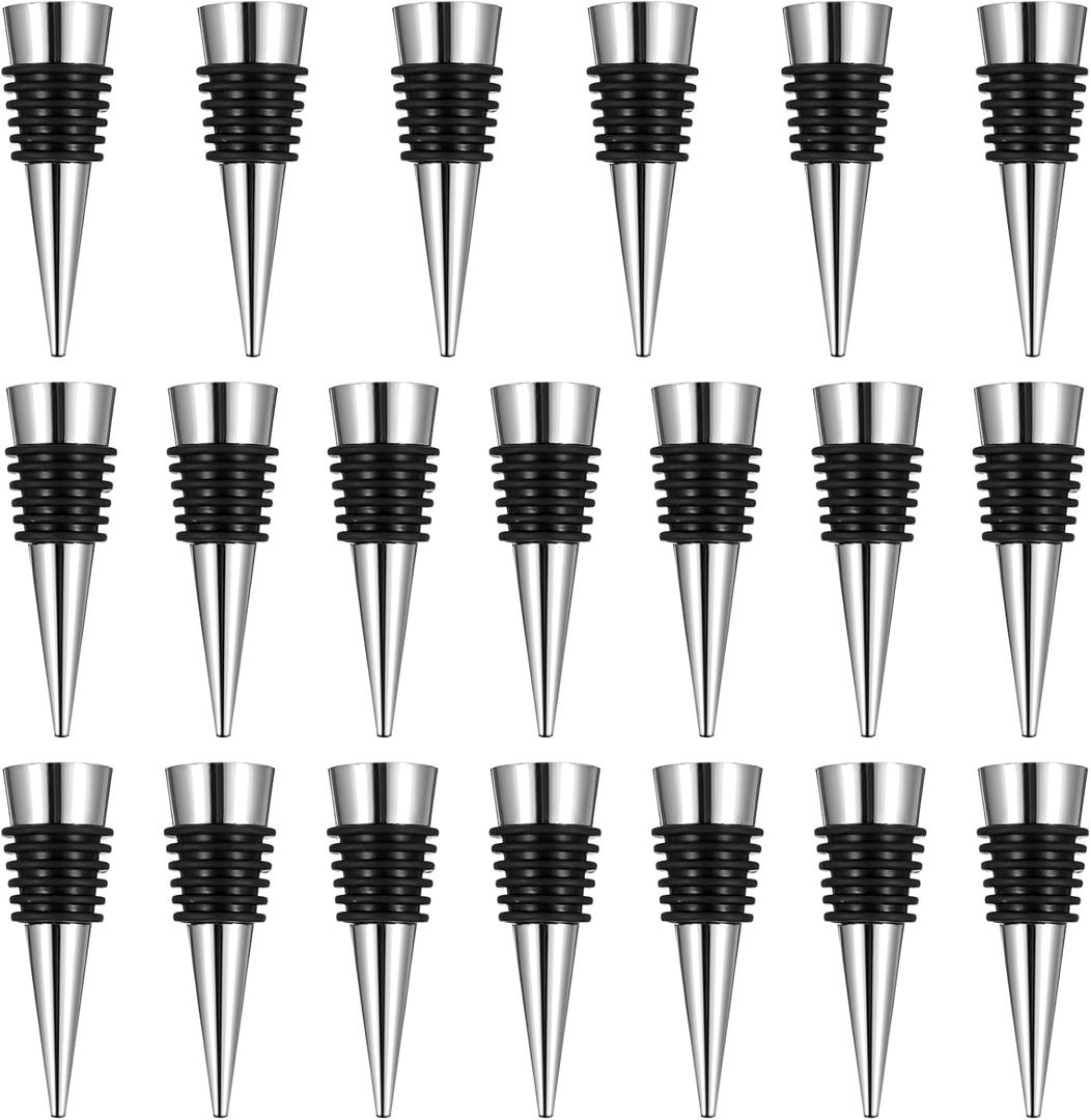 20 Pcs Wine Bottle Stopper Set Kit, Metal Cork Bottle Stoppers, Resin Wine Bottle Stoppers Molds Set Accessories, Wine Stopper for Silicone Molds Epoxy Resin, Silver