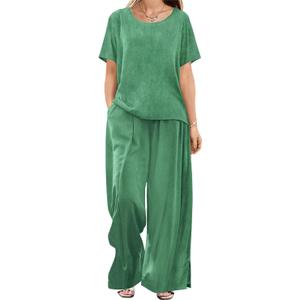 YESNO Women's Casual T-Shirt Summer Short Sleeve Loose Fit Tops Crew Neck Side Slits Tees BEC (Large, Green)