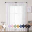 White Sheer Curtains 84 Inches Long 2 Panels Set for Bedroom Living Room, Soft Solid Airy Elegant Geometric Jacquard Clip Light Filtering Curtains Drapes, White, 2Pcs Total Wide 84" Inch