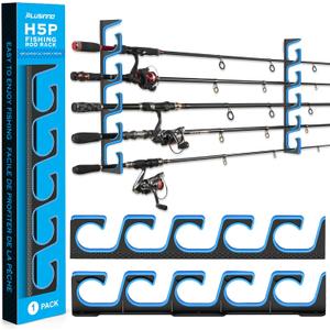 PLUSINNO H5P Fishing Rod/Pole Holders for Garage, Wall or Ceiling Mounted Fishing Rod Holder with Soft Protective Pad, Fishing Rod Storage Organizer Holds up to 5/10/20 Rod or Combos or Nets