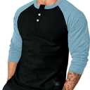 Dokotoo Men Men's Henley Shirt Fall Crewneck Color Block Slim Fit Long Sleeve T Shirts Button Up Tees (Black, M)