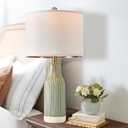 USumkky 23.75" Modern Green Ceramic Table Lamp for Living Room, Farmhouse Bedside Nightstand Lamp for Bedroom Home Office Dorm, Pack of 1