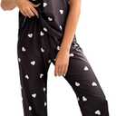 Women's 2 Piece Pajama Set Heart Print Short Sleeve Round Neck Tee Top and Pants Pj Set Cute Sleepwear Black Medium-CEHGJ20240829