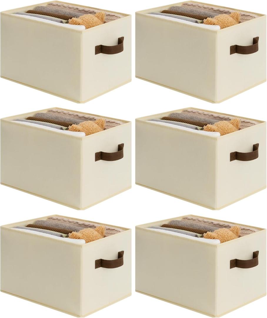 Cupic Cupid Storage Bins Closet, Fabric Closet Organizers and Storage, 6-Pack Baskets for Organizing, Large Storage Boxes with Handles for Clothes and Toys, Beige