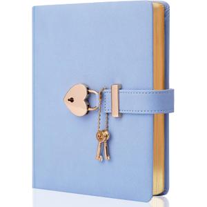 CAGIE Diary with Lock and Key for Girls Ages 8-12 Journal with Lock 296 Gold Edged Pages Heart-Shaped Locked Journal for Women Teen Girls with Gift Box, 5.3 x 7 Inch, Blue