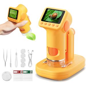 1600X Microscope for Kids, 4K 2.0" Screen Kids Microscopes with Slides Kit Microscope for Toddlers Christmas Birthday Gifts Toys for 3-14 Year Old Children Students (Yelllow)