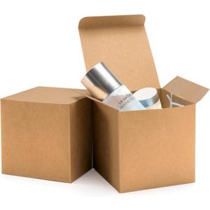 ValBox 4x4x4 Brown Gift Boxes 50PCS Kraft Paper Boxes with Lids for Gifts, Crafting, Cube, Cupcake Boxes, Easy Assemble Boxes for Party Favor